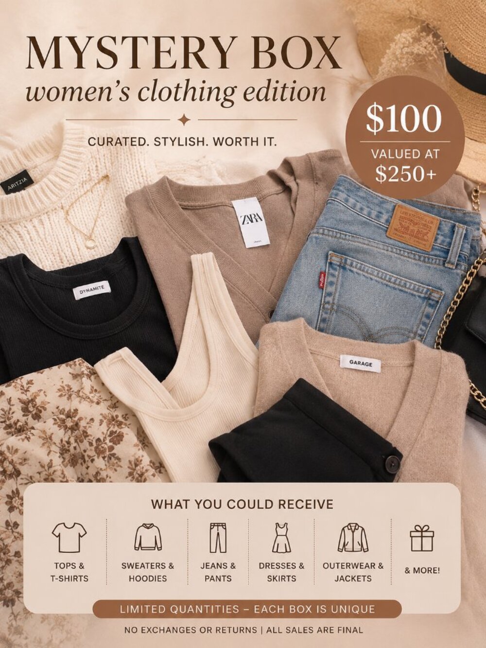Women's Clothing Mystery Box | $250+ Value | Aritzia, Lululemon, H&M & More